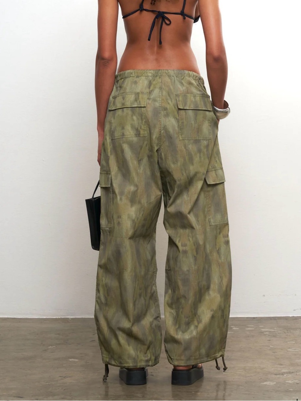 Local European Green Gray Oversized Camo Parachute Cargo Pants Size XL NEW - Picture 2 of 10